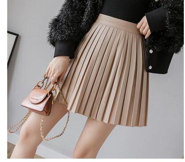 Novo design moda feminina sexy cintura alta saia curta plissada de couro PU plus size S M L XL XXL