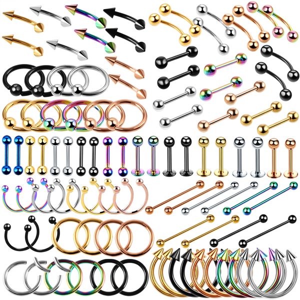 

10pcs steel multicolor earring horseshoe spike captive bead ring eyebrow ring ball lip body jewelry piercing wholesale, Slivery;golden