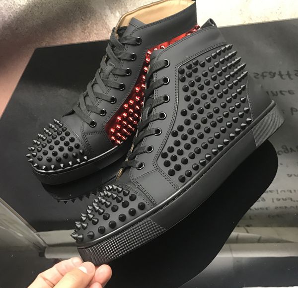 

2020 designer shoes studded spikes fashion red suede leather mens womens flat bottoms luxury shoes party lovers sneakers big size, Black