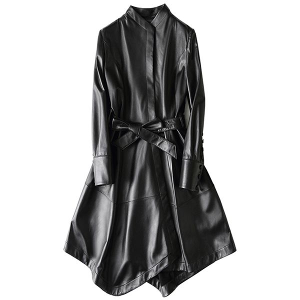 

spring sheepskin coat real genuine leather jacket women clothes 2019 korean vintage harajuku long trench coat women zt2307, Black