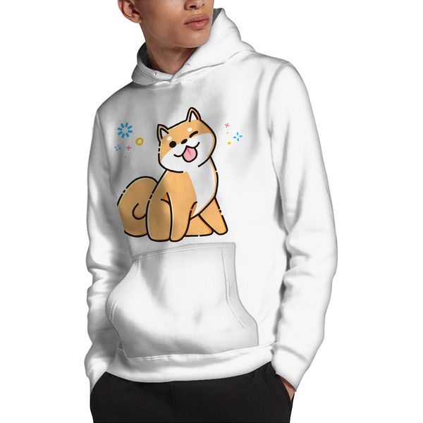 

kawaii shiba inu printing women men hoodies causal winter sweatshirts dog lover funny cartoon couple hooded cloth plus 4xl size, Black