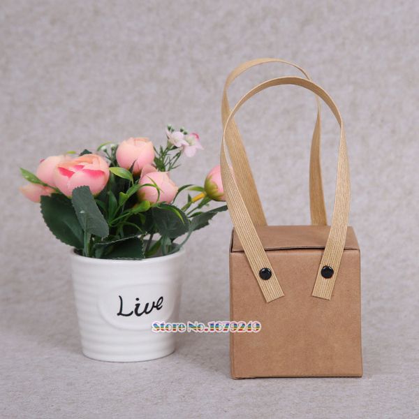 

small kraft paper gift handle box package, paper favor bag cake packing gift box with handle kraft nuts 100pcs/lot