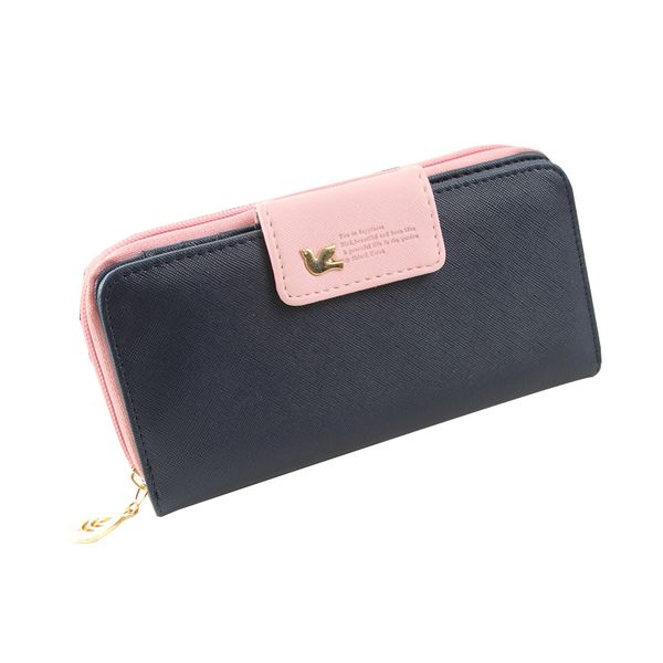 

fashion womens long wallets and purses bird buckle ladie pu leather zipper purse card holders clutch women's money bag purse new, Red;black