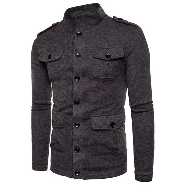 

mens personality multi pocket sweater cardigan long sleeve half turtleneck solid color spring fashion sweater knitwear, White;black