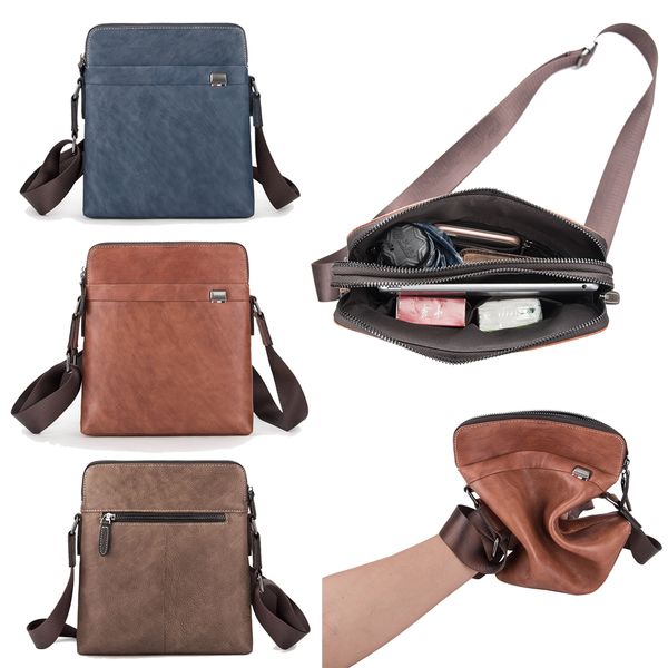 

vintage man genuine leather soft cross body messenger bags sling lapshoulder bag briefcases double zipper business organizer bag gift