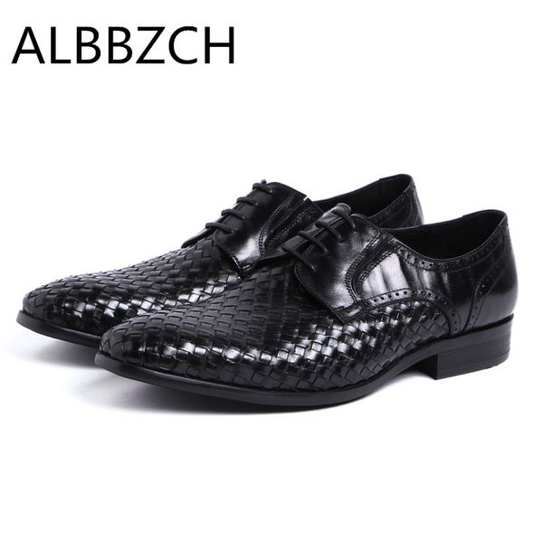 

new mens weave genuine leather wedding shoes men black business work dress shoes fashion pointe toe lace derby men zapatos