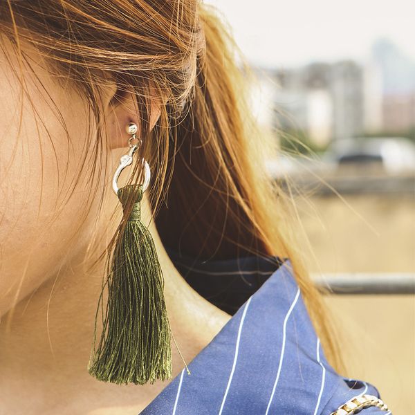 

2019 новые длинные серьги с кисточками мода посеребренные серьги европа и америка богемия ретро национальный ветер серьги бесплатная доставк, Silver