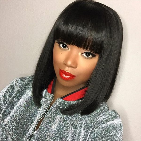 

bob straight wigs with bangs malaysia human hair wigs full machine made for women 100% human hair wigs nature color, Black