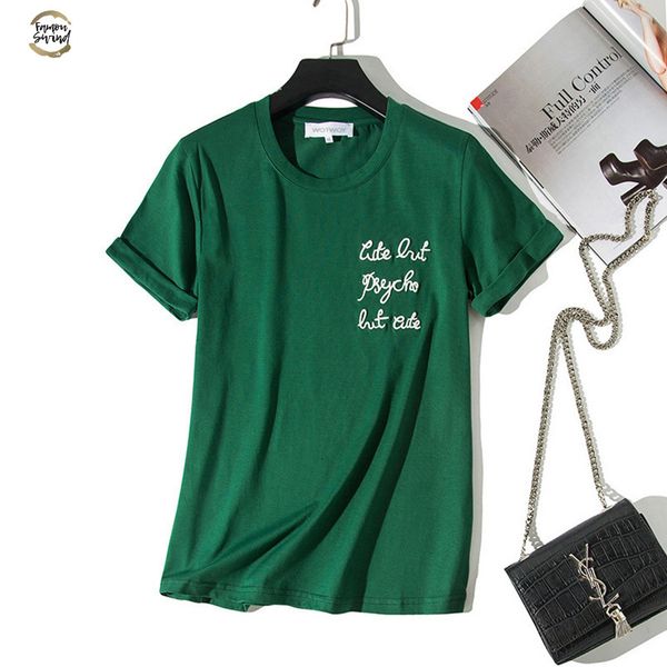

буквы вышивки футболки женщины 2019 лето хлопок o шеи с коротким рукавом tshirts белый плюс размер женщины тис топ harajuku, White