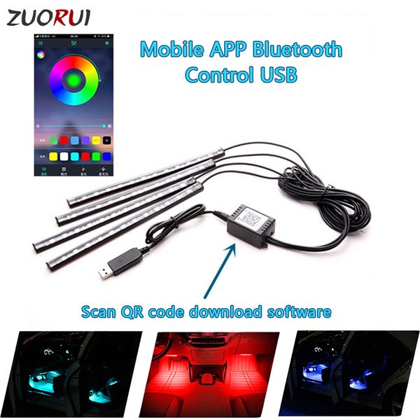 

4*12 led rgb optic car atmosphere lamps remote control /app control car interior light ambient light auto underfoot decorative
