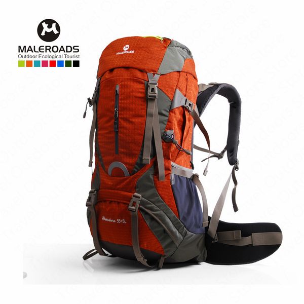 

maleroads 60l outdoor sports backpack hiking camping water resistant nylon bike rucksack bag with rain cover