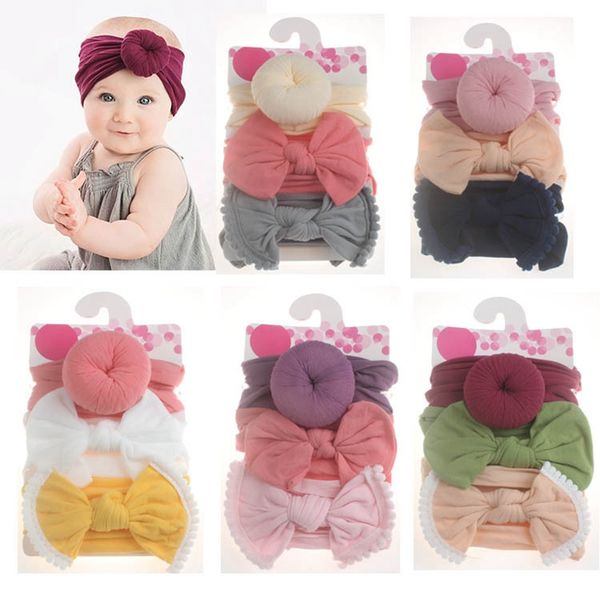 

Baby girl knot ball donut headband bow turban 3pc et infant ela tic hairband children knot headwear kid hair acce orie