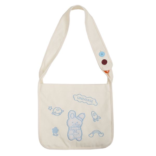 

preppy style canvas large capacity shopping bag women's cotton embroidered shoulder bag casual messenger bolsa feminina