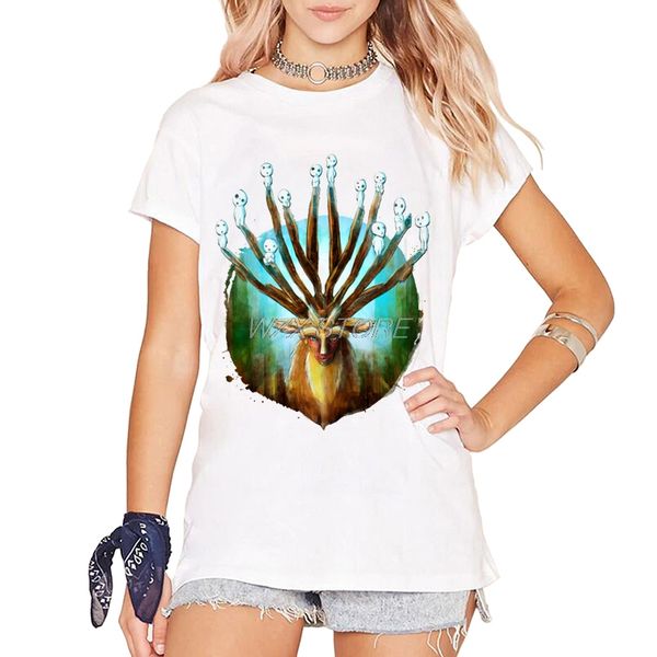 

женские футболки deer god princess mononoke of the forest print 2019 мода фантастический harajuku летние топы тройники с коротким рукавом де, White