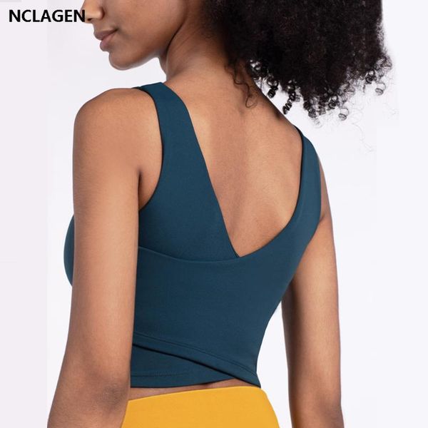 

training solid yoga bra padded for fitness yoga running sports vest women elastic high impact support workout crop nclagen, White;black