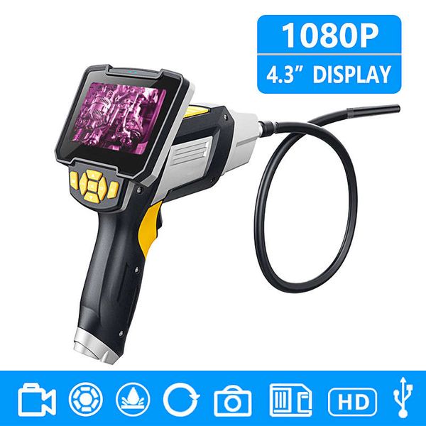 Freeshipping Handheld-Industrieendoskop 4,3-Zoll-Bildschirm 1080p 8-mm-Inspektionskamera für Autoreparaturwerkzeug Ip67 Wasserdichtes Schlangenrohr