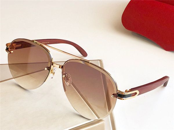Modedesign-Sonnenbrille T8200986 Pilot Halbrahmen Holzbeine Kristallschneidelinse einfacher Pop-Stil UV400 Outdoor-Brille