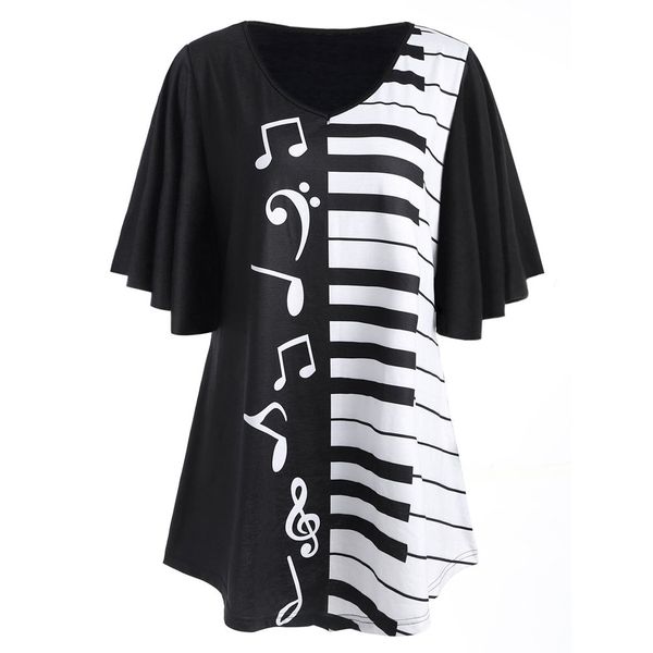 

women designer tshirts woman shirt women 5xl musical women notes print 2019 casual loose half sleeve shirt plus size clothing c2935, White