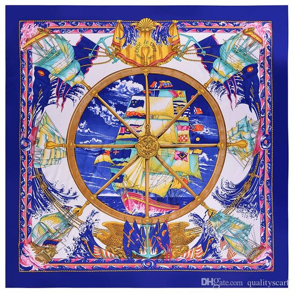 

big size square joker ethnic print silk shawls womens h brand paris design grand foulard femme twill vintage shawls, Blue;gray