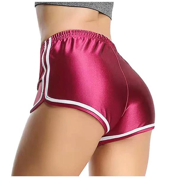 

women satin smooth high waist slim white edge running home sports shorts woman short femme home fitness, White;red