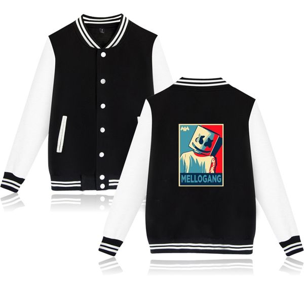 

mens clothing marshmello smile print sports baseball uniform fleece cotton sweater men and women autumn and winter casual, Black