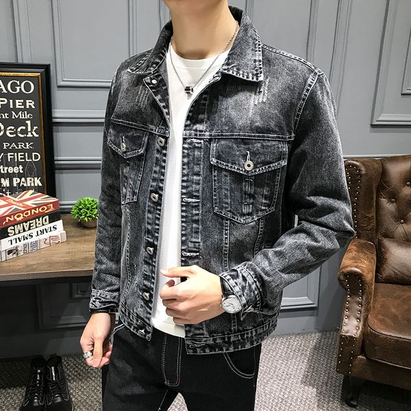

men's handsome denim jacket korean spring trend new, Black
