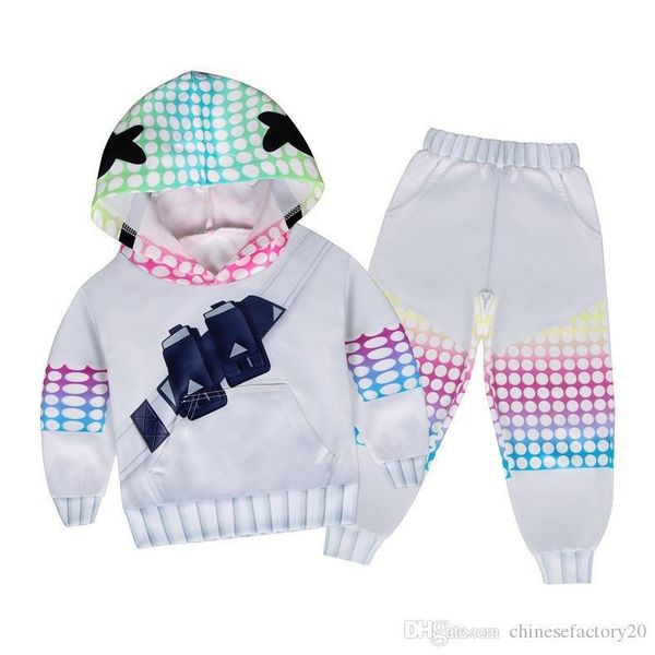 

girl boy clothes set marshmallow dj 3d baby cartoon hoodie & pants 2 pcs for teenagers clothe ins new 2019, White