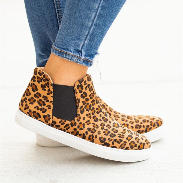 

oeak drop shipping leopard flat shoes women vulcanized shoes women 2019 new fashion short boots flat for autumn, Black