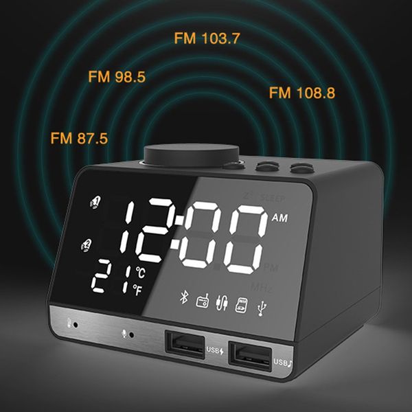 

bluetooth alarm clock speaker with dual usb interface charging audio creative music clock display radio