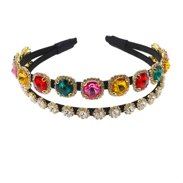 

rhinestone double headband korean version of the trend headband two layers full of geek temperament