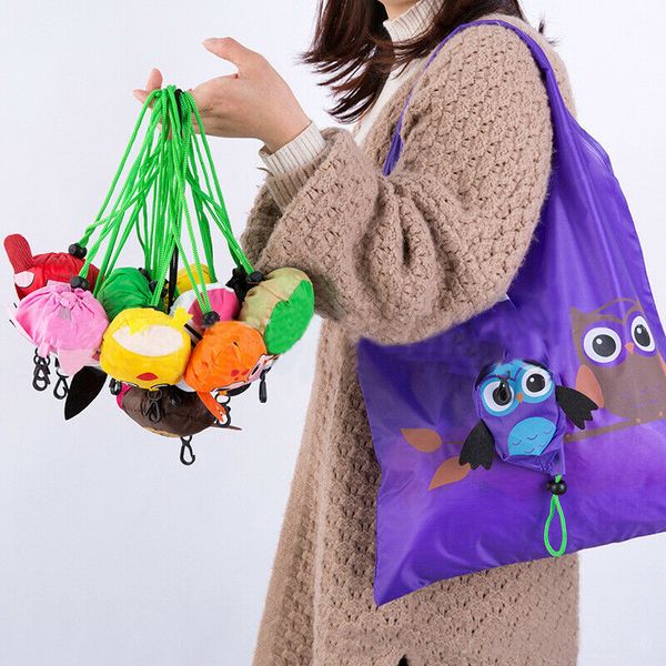 

casual reusable foldable ladies shopping bag fashion cute animal prints tote handbag fold away bag