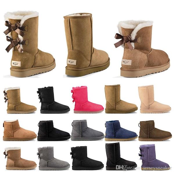 

2020 new designer boots australia women girl classic snow boots bowtie ankle short bow fur boot for winter black chestnut fashion size 36-41