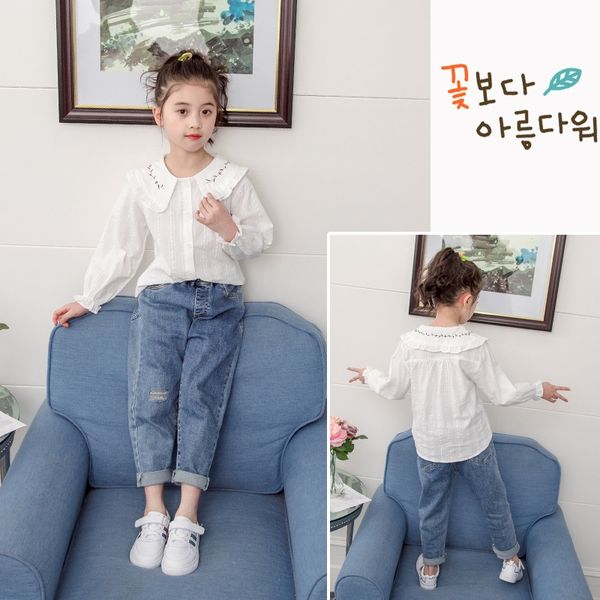 

girls 2020 foreign style baby children's clothing children's clothes autumn cotton white shirt girl long sleeve base shirt, White;black