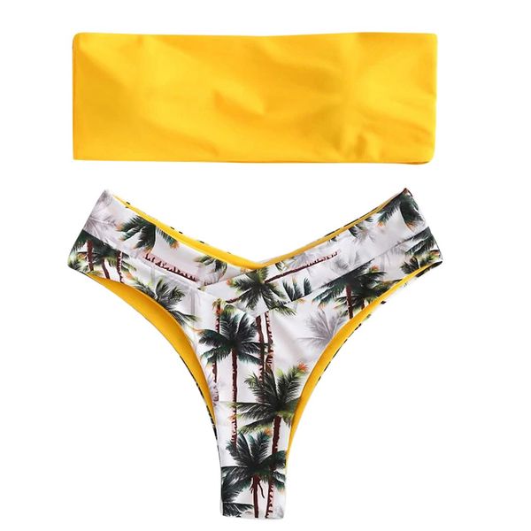 

telotuny women bikini set coconut prints padded swimwear bathing swimsuit beachwear swimsuit and cover up sets, White