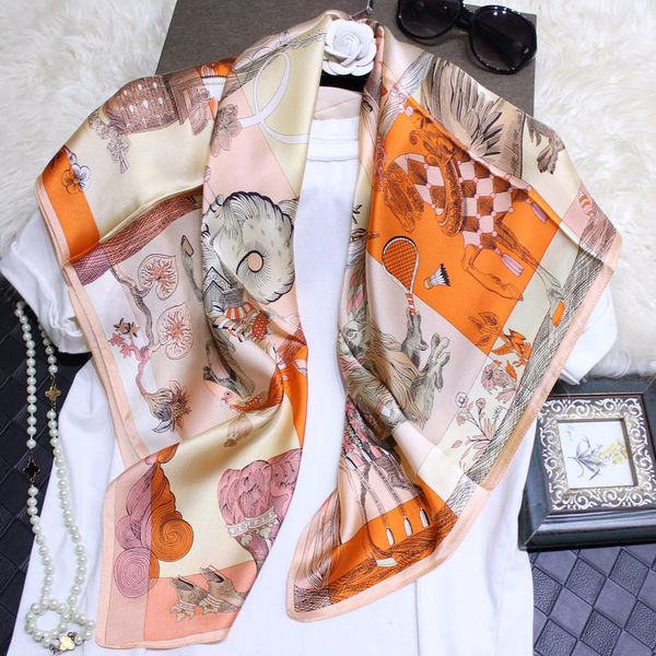 

alien beast figure true silk fibroin crepe satin 90 square scarf silk silk scarf female joker lady scarf batch, Blue;gray