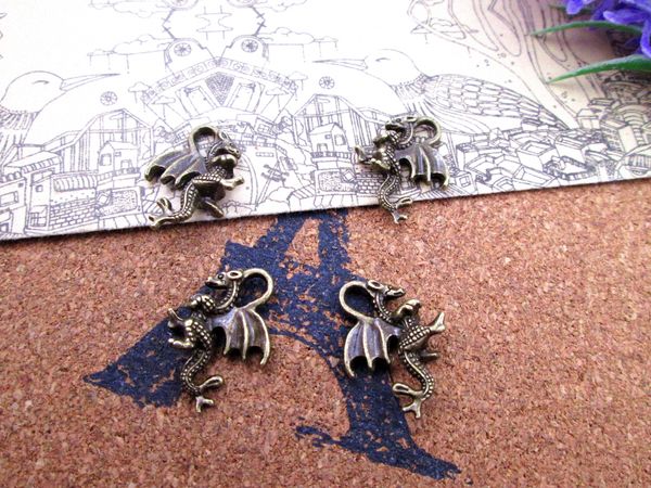 

60pcs bronze tone dragon charms 3d dragon pendants fantasy charms dragon beads 21x13mm, Bronze;silver