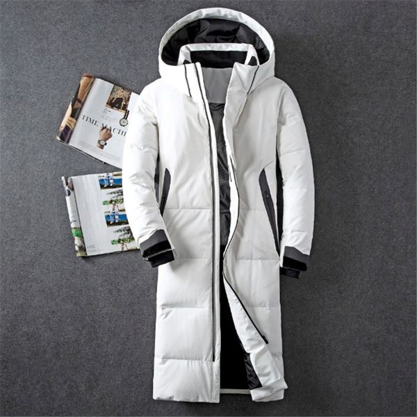 

male x-long section casual thickening warm youth men's hooded down coat winter new down jacket men white duck jacket, Black;brown