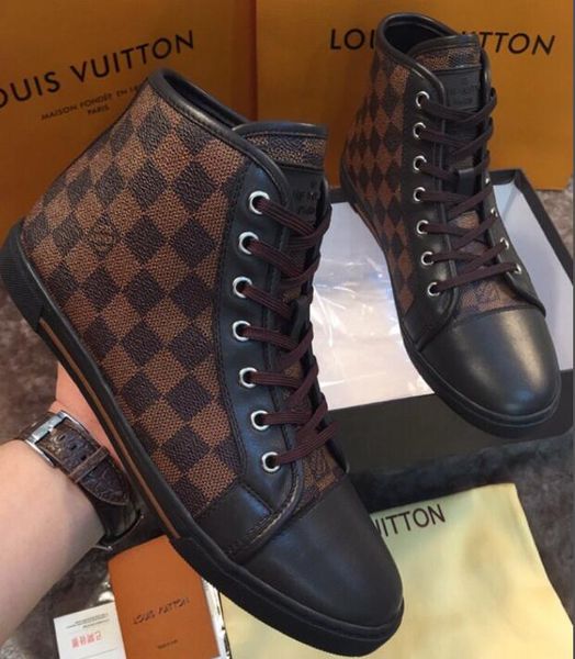 

New a0 13 loui vuitton male lei ure boot lace up high neaker fa hion flat ole ca ual for men hoe