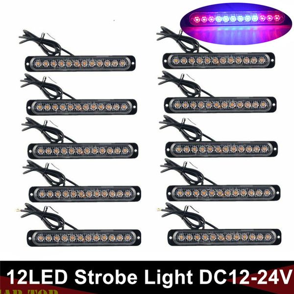 

10pcs red blue 24v led lights truck 12led auto car emergency strobe flash light beacon warning hazard lamp side lights tr