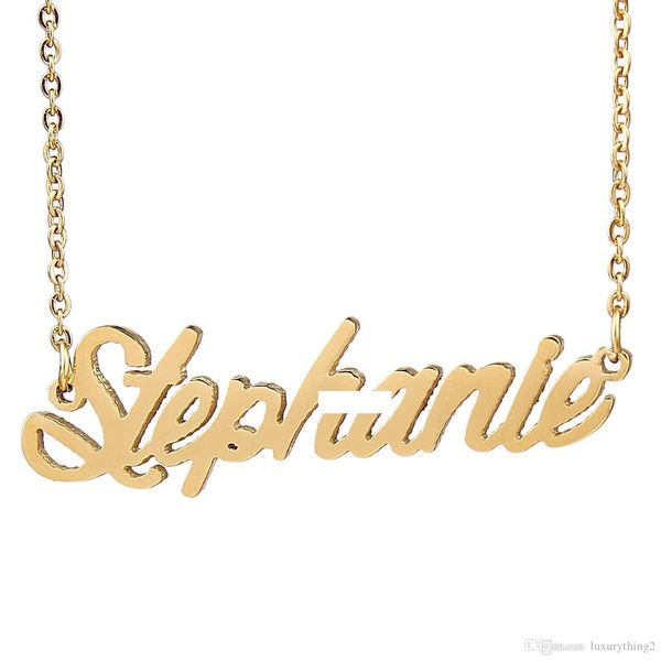 

personalized custom 18k gold plated stainless steel script name necklace " stephanie " charm nameplate necklace jewelry gift nl-24, Silver