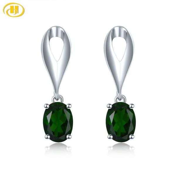 

hutang russian emerald 925 silver stud earrings genuine gemstone chrome diopside solid 925 sterling silver fine elegant jewelry, Golden;silver
