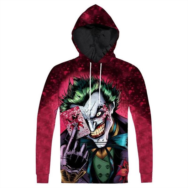 

new hoodie printed the joker hoodie fashion 3d anime character joker printed hoody sweatshirt pullovers plus size 3xl dropship, Black