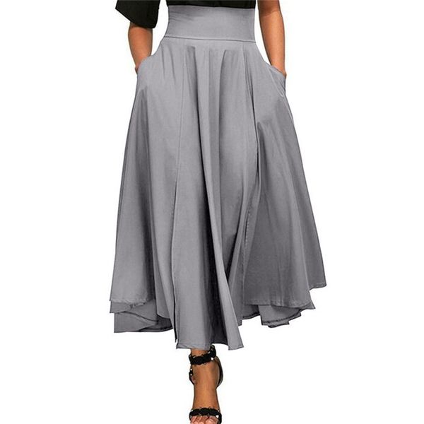 

zogaa women empire ankle-length skirt ladies high waist a-line solid long skirt pleated a line front slit belted s-4xl, Black