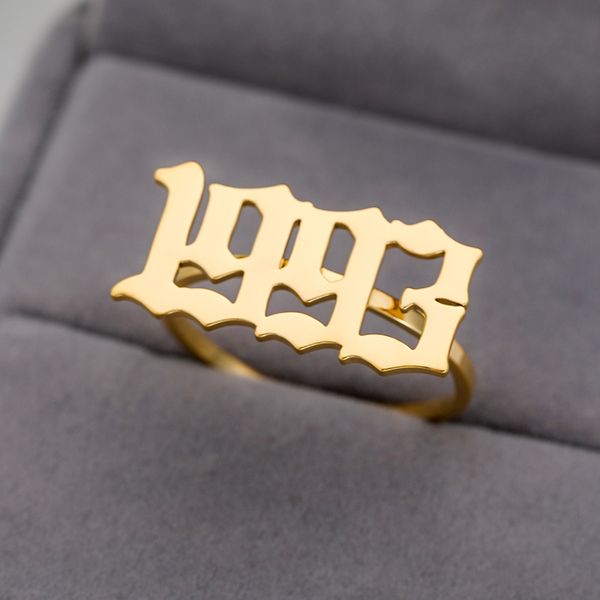 

personalized old english year ring stainless steel rings for women year from 1985 to 1999 ring jewelry accessories gifts, Slivery;golden
