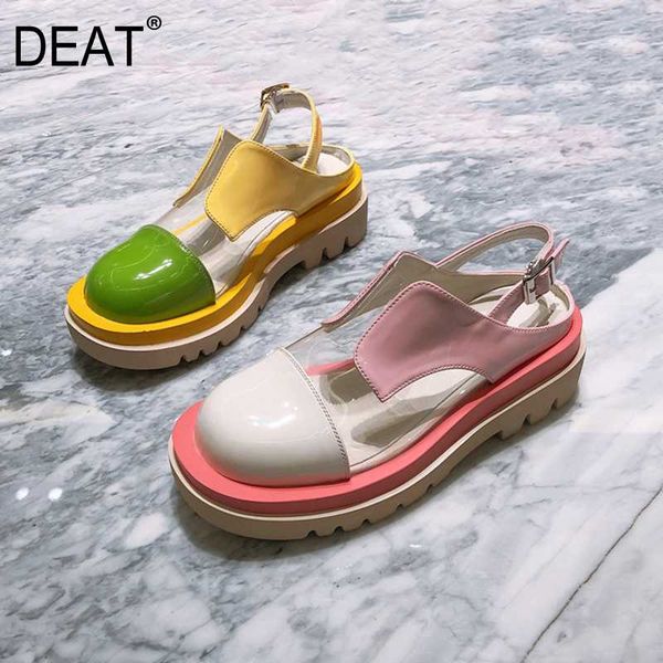 

deat] 2020 new spring summer round toe buckle strap transparent pvc hit color platform sandals for women shoes fashion 10h421, Black