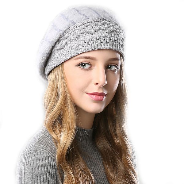 

autumn wint hat woment wool casual double layer beret femme 2019, Blue;gray