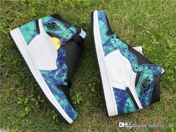 

air aauthentic 1 high og retro wmns tie-dye basketball shoes white black aurora green woman man 1s sneakers cd0461-100 with original box