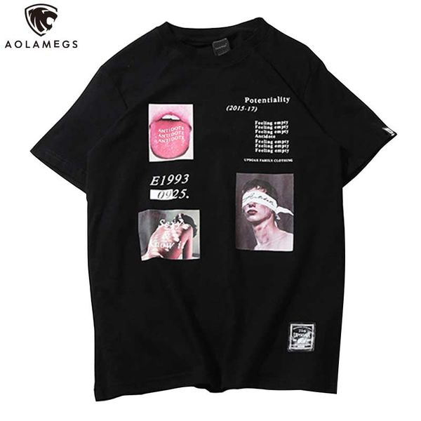 

aolamegs t shirt men funny picture print men's tee shirts o-neck t shirt cotton fashion high street couple tees streetwear, White;black