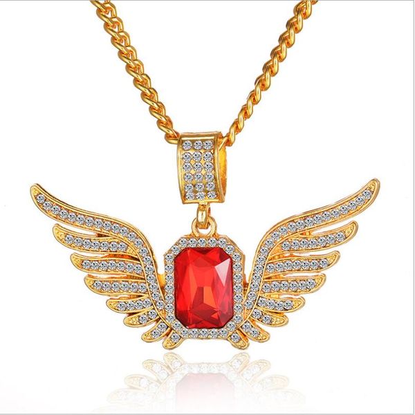 

мода ретро мужчины женщины золото из нержавеющей стали рубин крыло ангела кристалл горного хрусталя кулон длинное ожерелье цепи, Silver