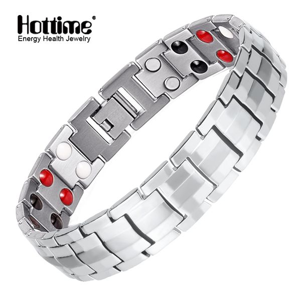 

ime fashion jewelry bio healing magnetic stainless steel energy bracelet for men blood pressure accessory silver bracelets, Golden;silver